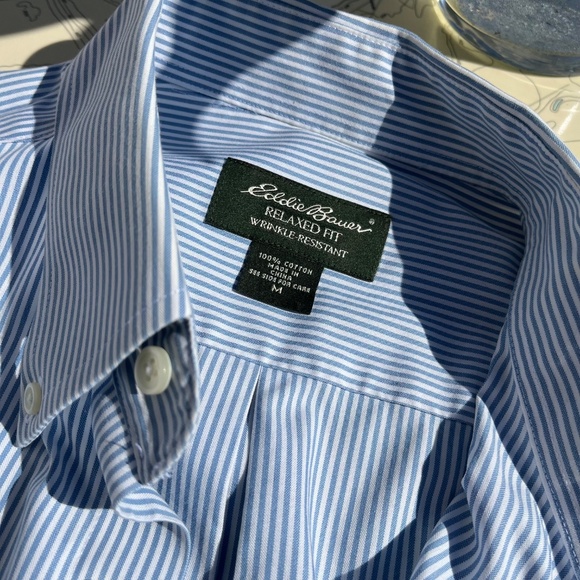 Eddie Bauer Pinstripe Relaxed Fit Wrinkle Resistant Button Up Shirt - Picture 3 of 8